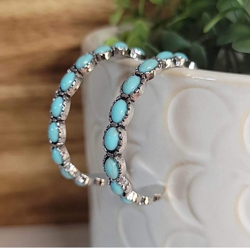 Turquoise Silver Hoop Earrings